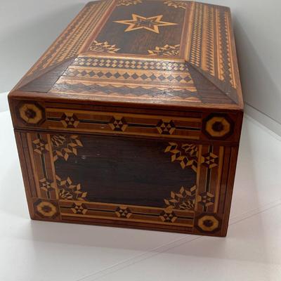 LOT 142: Vintage Wood Jewelry Box with Collection of Fashion Jewelry