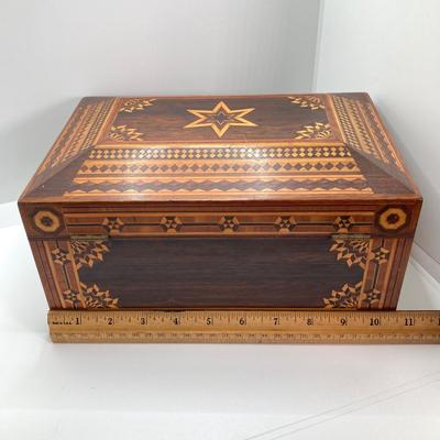 LOT 142: Vintage Wood Jewelry Box with Collection of Fashion Jewelry