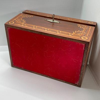 LOT 142: Vintage Wood Jewelry Box with Collection of Fashion Jewelry