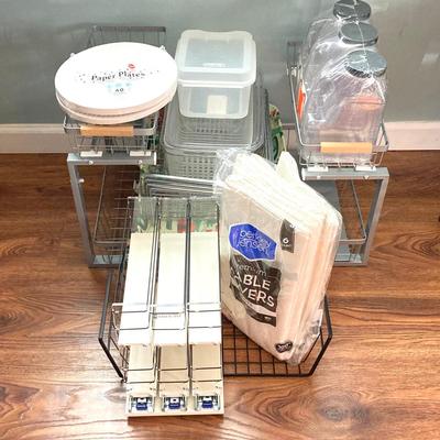 LOT 146: Storage Solutions / Organizational Lot - Vertical Spice Rack, Pull-Out Organizers, Racks, Table Covers and More