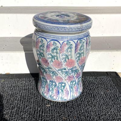 LOT 148: Made in China Floral Pedestal / Stool / Plant Holder