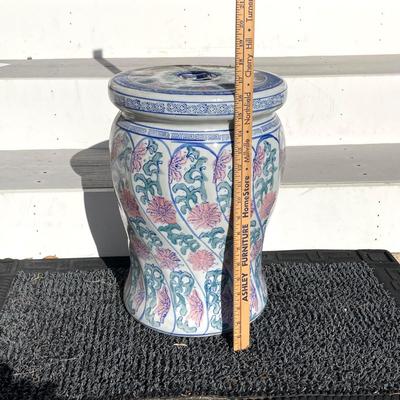 LOT 148: Made in China Floral Pedestal / Stool / Plant Holder