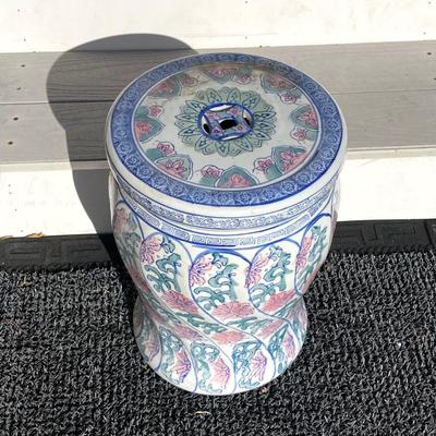 LOT 148: Made in China Floral Pedestal / Stool / Plant Holder