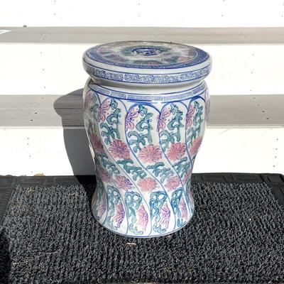 LOT 148: Made in China Floral Pedestal / Stool / Plant Holder