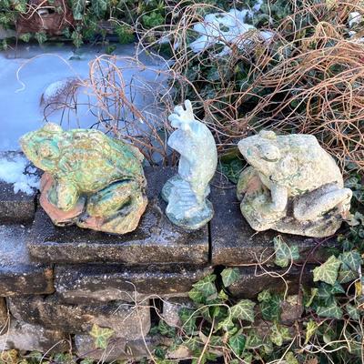 LOT 150: Collection of Three Frog Garden Lawn Ornaments / Statues / Figurines - Concrete and More