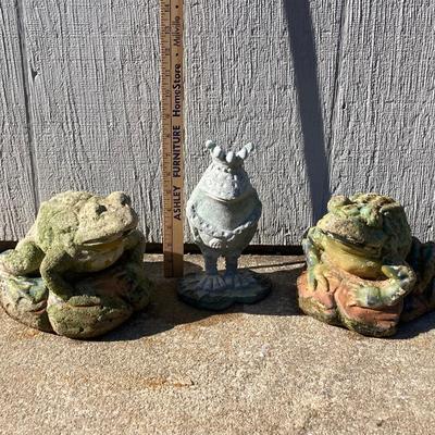 LOT 150: Collection of Three Frog Garden Lawn Ornaments / Statues / Figurines - Concrete and More