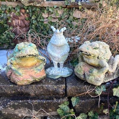 LOT 150: Collection of Three Frog Garden Lawn Ornaments / Statues / Figurines - Concrete and More