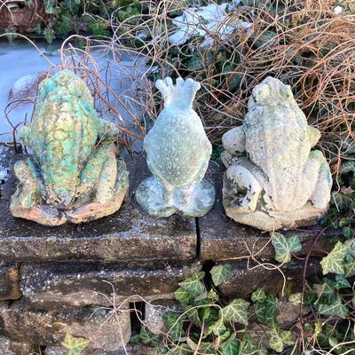 LOT 150: Collection of Three Frog Garden Lawn Ornaments / Statues / Figurines - Concrete and More