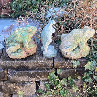 LOT 150: Collection of Three Frog Garden Lawn Ornaments / Statues / Figurines - Concrete and More