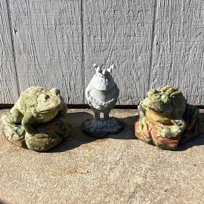 LOT 150: Collection of Three Frog Garden Lawn Ornaments / Statues / Figurines - Concrete and More