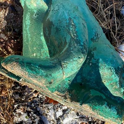 LOT 151: Painted Green Concrete Garden Frog Lawn Ornament / Statue