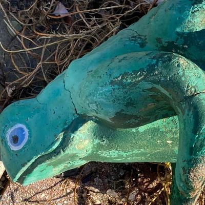 LOT 151: Painted Green Concrete Garden Frog Lawn Ornament / Statue