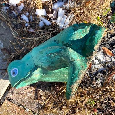LOT 151: Painted Green Concrete Garden Frog Lawn Ornament / Statue