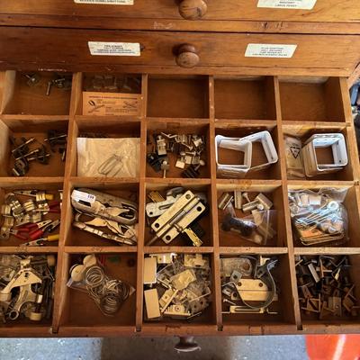 LOT 155: Wooden Chest of 15-Drawers Filled Nuts, Bolts, Screws, Hardware and More
