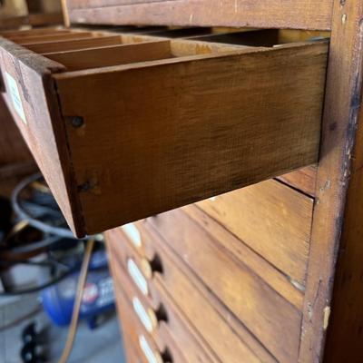 LOT 155: Wooden Chest of 15-Drawers Filled Nuts, Bolts, Screws, Hardware and More