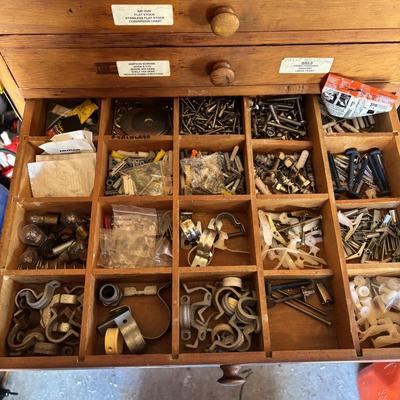 LOT 155: Wooden Chest of 15-Drawers Filled Nuts, Bolts, Screws, Hardware and More