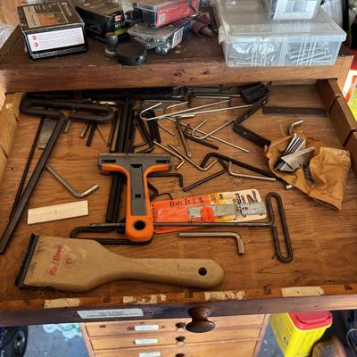 LOT 155: Wooden Chest of 15-Drawers Filled Nuts, Bolts, Screws, Hardware and More