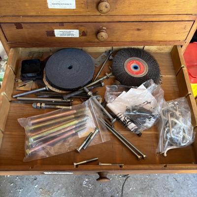 LOT 155: Wooden Chest of 15-Drawers Filled Nuts, Bolts, Screws, Hardware and More