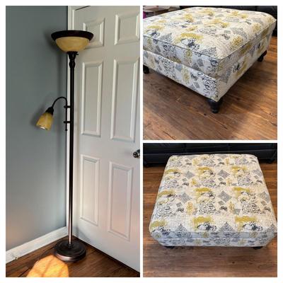 LOT 168: Oversized Accent Ottoman & Floor Lamp