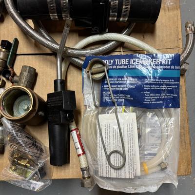 LOT 500: Plumbing Supplies & More: Fittings, Check Values, Cen-Tech Multimeter