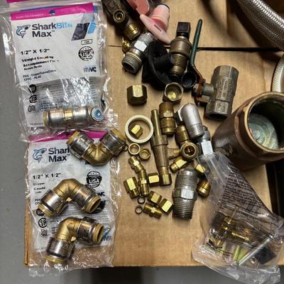 LOT 500: Plumbing Supplies & More: Fittings, Check Values, Cen-Tech Multimeter