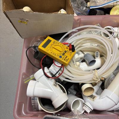 LOT 500: Plumbing Supplies & More: Fittings, Check Values, Cen-Tech Multimeter