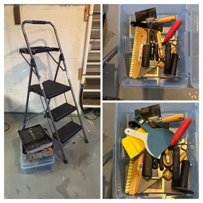 LOT 173: Werner 3-Step Folding Ladder w/Project Tray & More