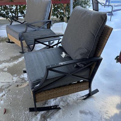 LOT 179: Matching Patio Rocking Chairs & Accent Table