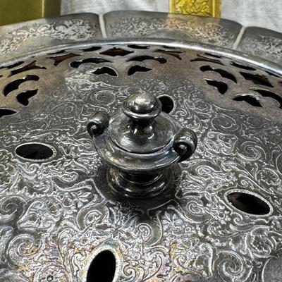 Plated Silver fernery Centerpiece Bowl with Pierced Lid Floral arranging