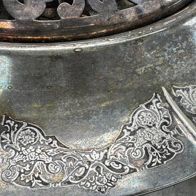 Plated Silver fernery Centerpiece Bowl with Pierced Lid Floral arranging