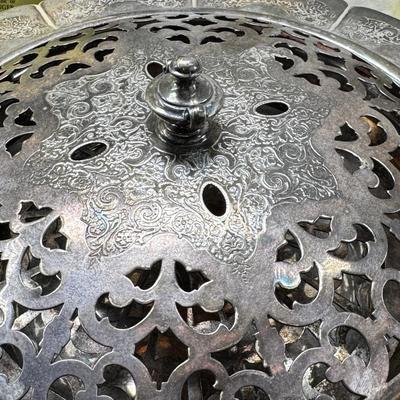 Plated Silver fernery Centerpiece Bowl with Pierced Lid Floral arranging