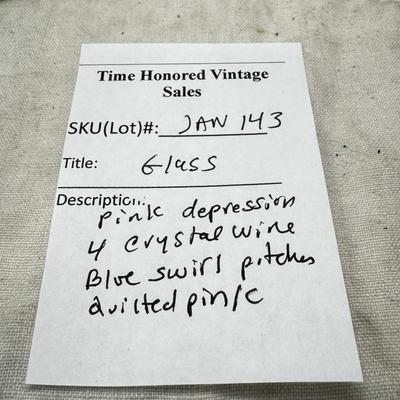 five tall sherbets or champagnes are Fostoria 6008 pattern dimple optic. Mid century Glass ware