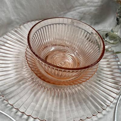five tall sherbets or champagnes are Fostoria 6008 pattern dimple optic. Mid century Glass ware