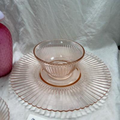 five tall sherbets or champagnes are Fostoria 6008 pattern dimple optic. Mid century Glass ware