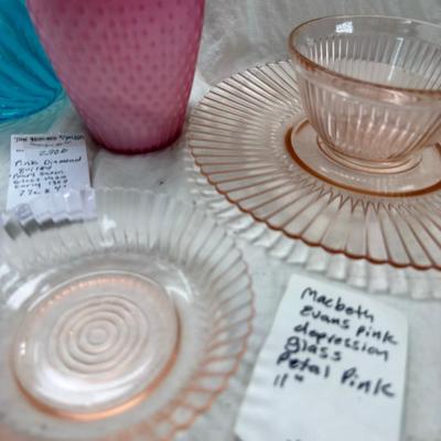 five tall sherbets or champagnes are Fostoria 6008 pattern dimple optic. Mid century Glass ware