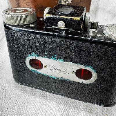 Vintage film cameras, cases light meters, flash lense