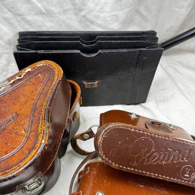 Vintage film cameras, cases light meters, flash lense