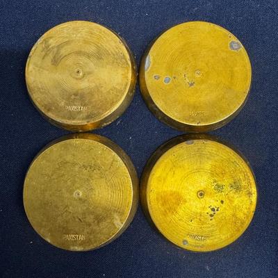 Vintage Engraved Brass Coasters – Hand Etched Floral Design – Set of 4 – India