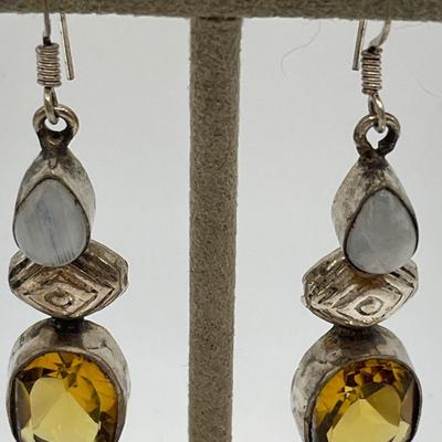 Vintage Sterling moonstone and citrine earrings