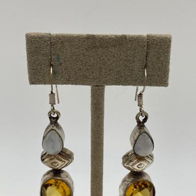 Vintage Sterling moonstone and citrine earrings