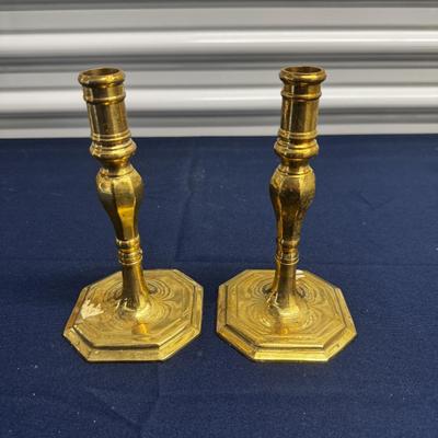 Vintage Solid Brass Candlesticks – Octagonal Base – R.O.C. Made in Taiwan – Pair