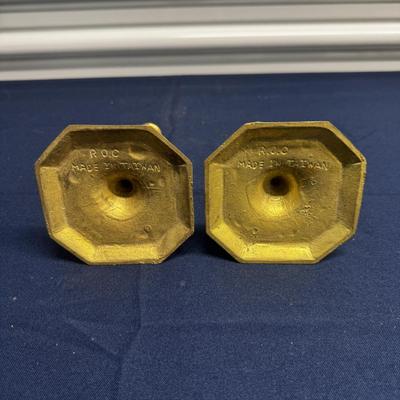 Vintage Solid Brass Candlesticks – Octagonal Base – R.O.C. Made in Taiwan – Pair