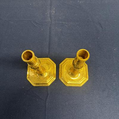Vintage Solid Brass Candlesticks – Octagonal Base – R.O.C. Made in Taiwan – Pair