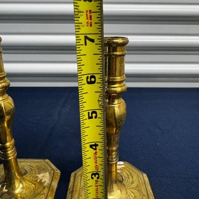 Vintage Solid Brass Candlesticks – Octagonal Base – R.O.C. Made in Taiwan – Pair
