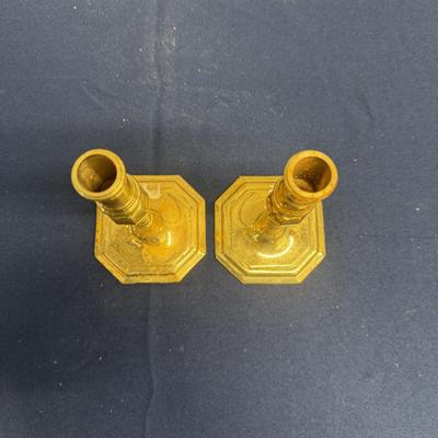 Vintage Solid Brass Candlesticks – Octagonal Base – R.O.C. Made in Taiwan – Pair