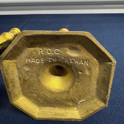 Vintage Solid Brass Candlesticks – Octagonal Base – R.O.C. Made in Taiwan – Pair