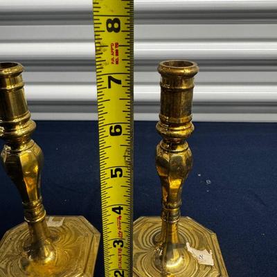 Vintage Solid Brass Candlesticks – Octagonal Base – R.O.C. Made in Taiwan – Pair