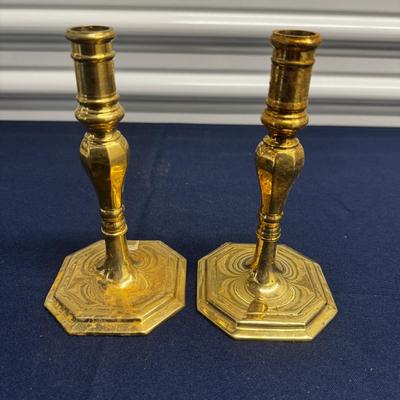 Vintage Solid Brass Candlesticks – Octagonal Base – R.O.C. Made in Taiwan – Pair