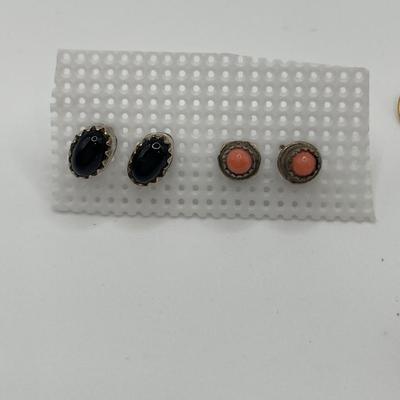 Sterling onyx, coral & amethyst post earrings