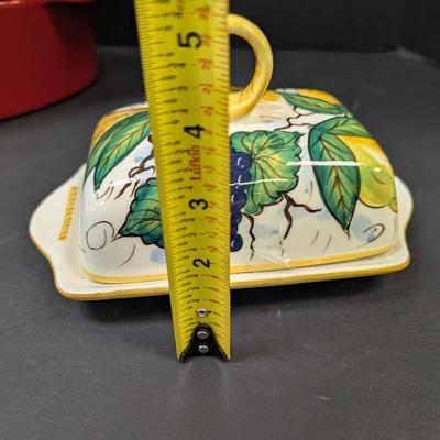 Bella Casa By Ganz Valerio Ceramic Covered Butter Dish & Chantel Red Heart Casserole Dish 2 1/2 Quarts